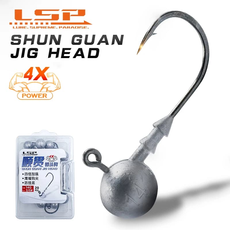 LSP 20 pièces jig tête crochet de pêche 3.5g 5g 7g 10g 14g boule ronde gabarit tête crochet sans mauvaises herbes hameçon en acier au carbone
