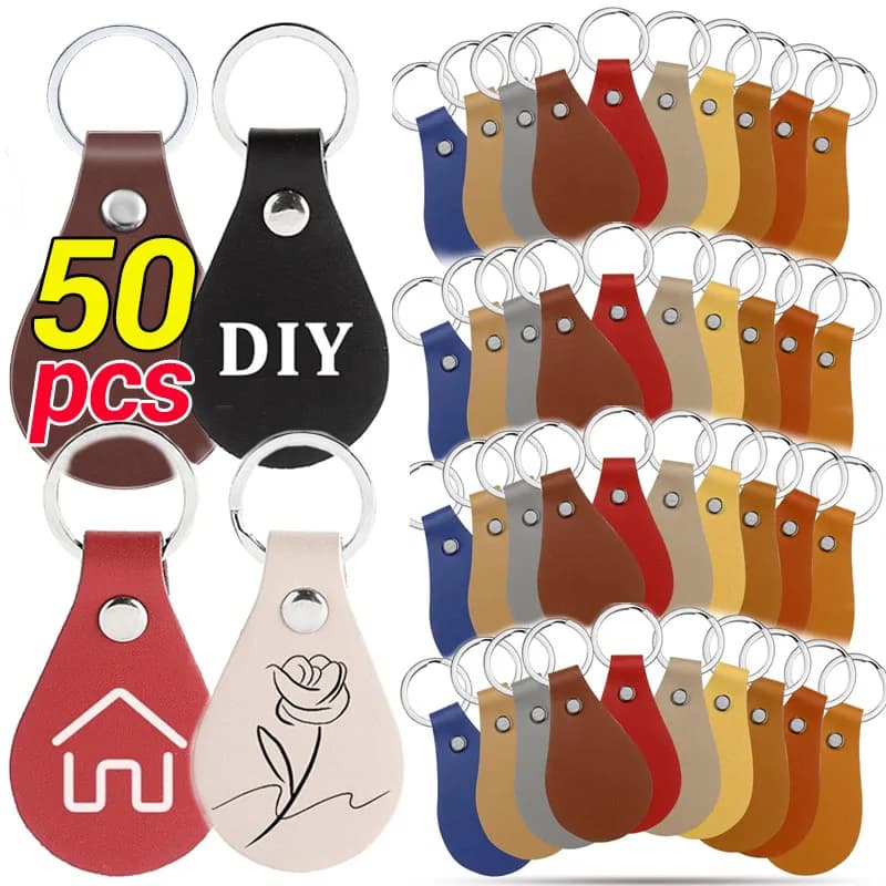 Porte-clés en cuir PU coloré, Style Simple, gravure Laser, pendentif, cadeaux, accessoires d'artisanat faits à la main, DIY, 1/50 pièces