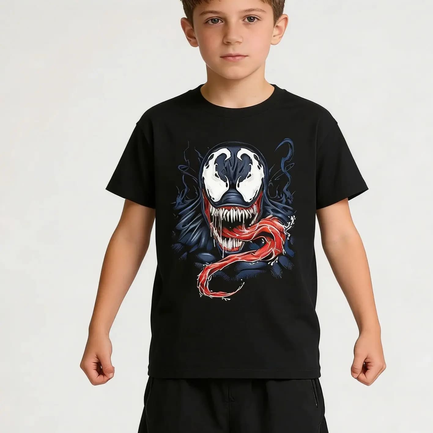 Marvel Venom 3 manches courtes hommes t-shirt pour garçons été ample décontracté Spider Man aldult Parent enfant enfants coton t-shirt