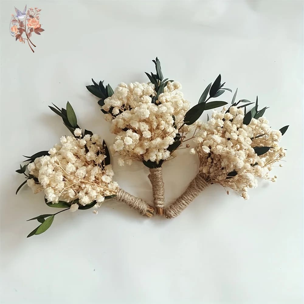 1/6 paquets Mini fleurs séchées Bouquet mariage souffle de bébé Pin-on Corsage pour demoiselle d'honneur Groomsman mélange boutonnière Souvenir