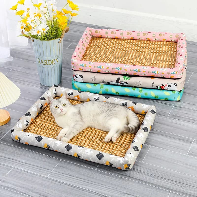 Lit en rotin tissé pour animaux de compagnie, canapé-lit en polymères, refroidissement pour animaux de compagnie, petits chiens et chats, chaton et