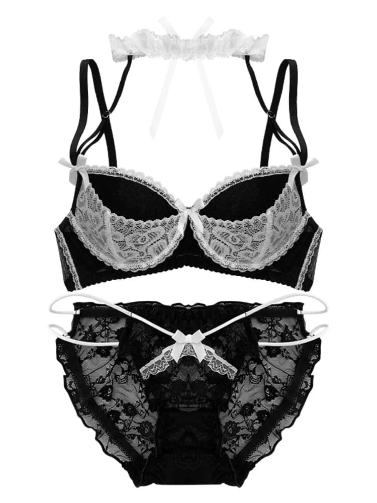 Ensemble de soutien-gorge en dentelle style Anime Maid S-XL, avec nœud de Noël, sans armatures, push-up, anti-affaissement pour petites poitrines,