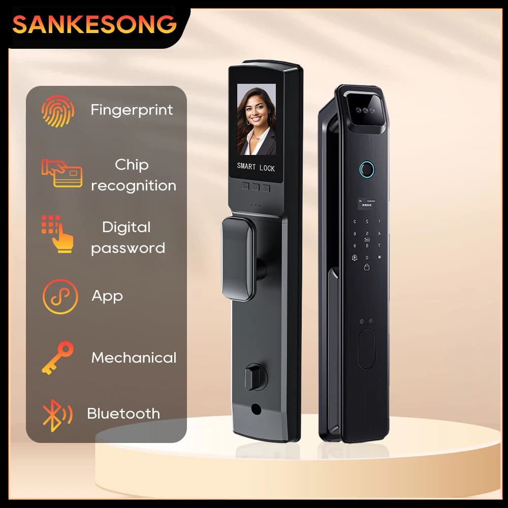 SANKESONG-Serrure de porte intelligente, empreinte digitale, caméra WiFi, serrure électronique, clé électronique numérique, carte IC, héros