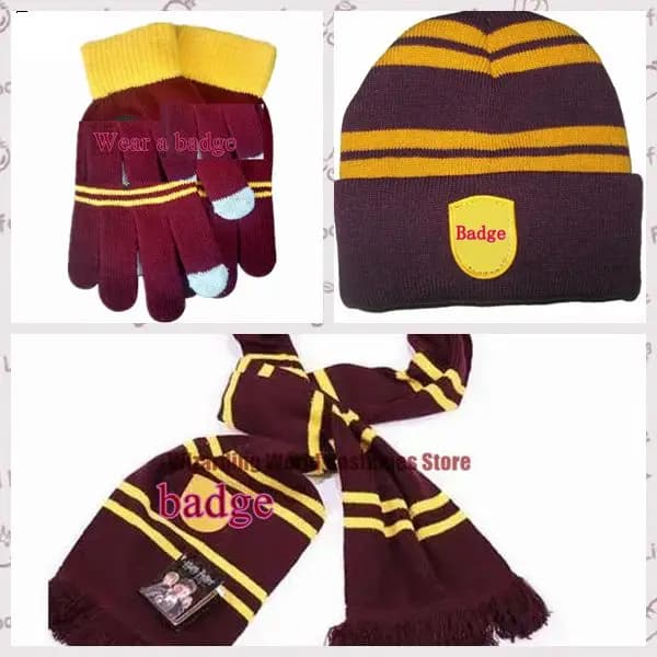Poudlard Cosplay tricoté chaud chapeau gants trois pièces d'académie magique Gryffondor écharpe Serpentard enfants adulte cadeau