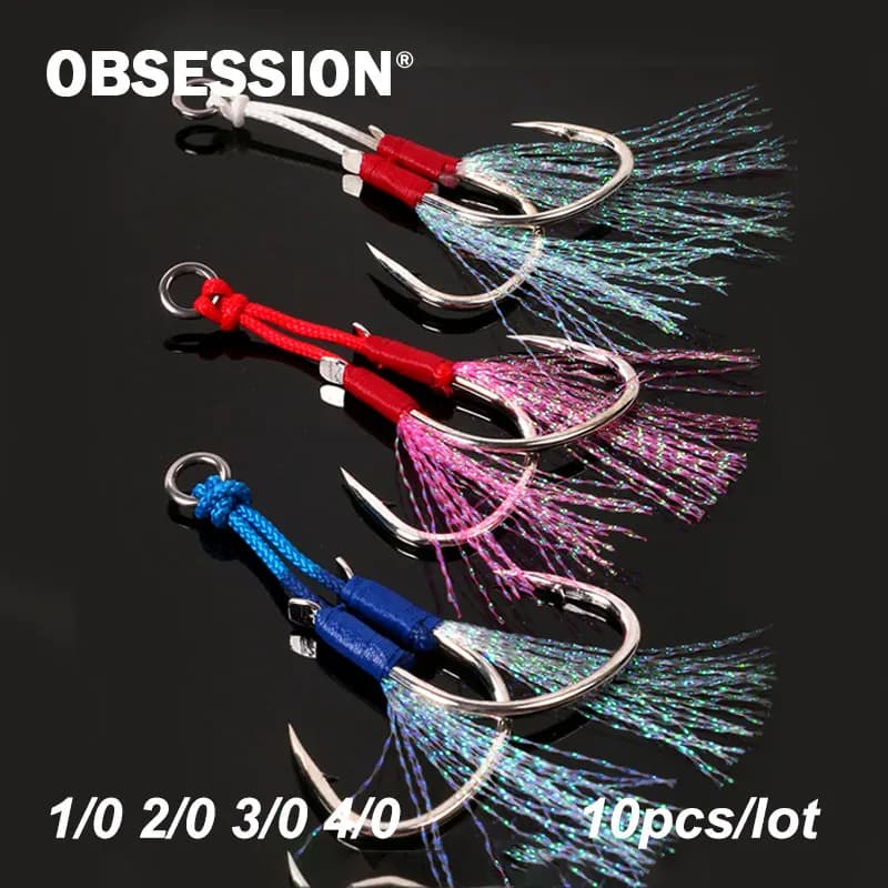 OBSESSION HK004/5/6 1/0 2/0 3/0 4/0 hameçon de pêche au gabarit métallique brème de mer Double gabarit barbelé hameçon en carbone accessoires de