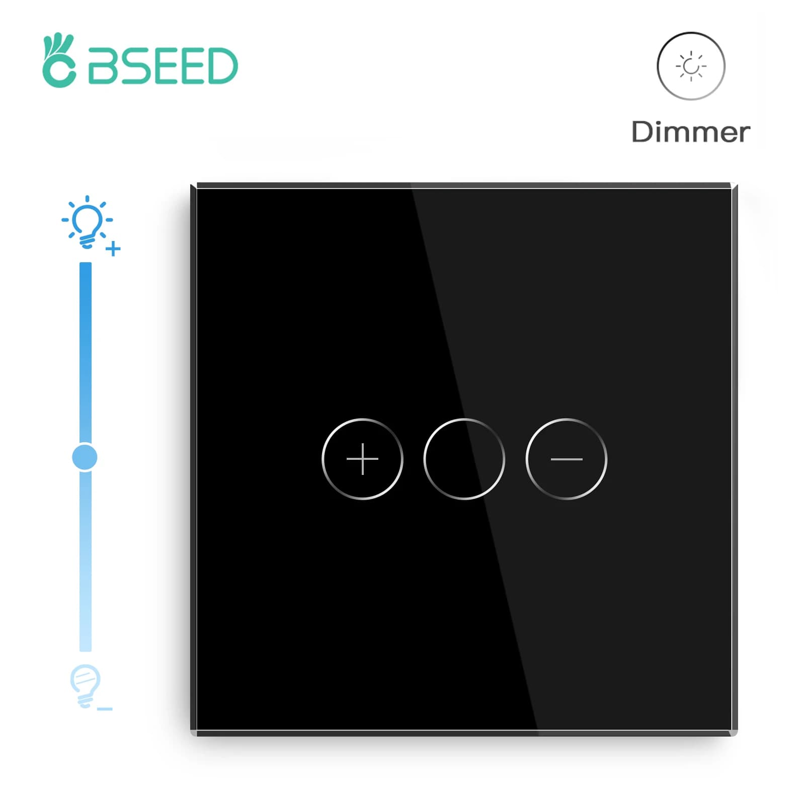 Bseed – variateur de capteur tactile Standard ue, 1 bouton, 1 voie, panneau de classe en cristal, Led variable, blanc, noir, avec adaptateur