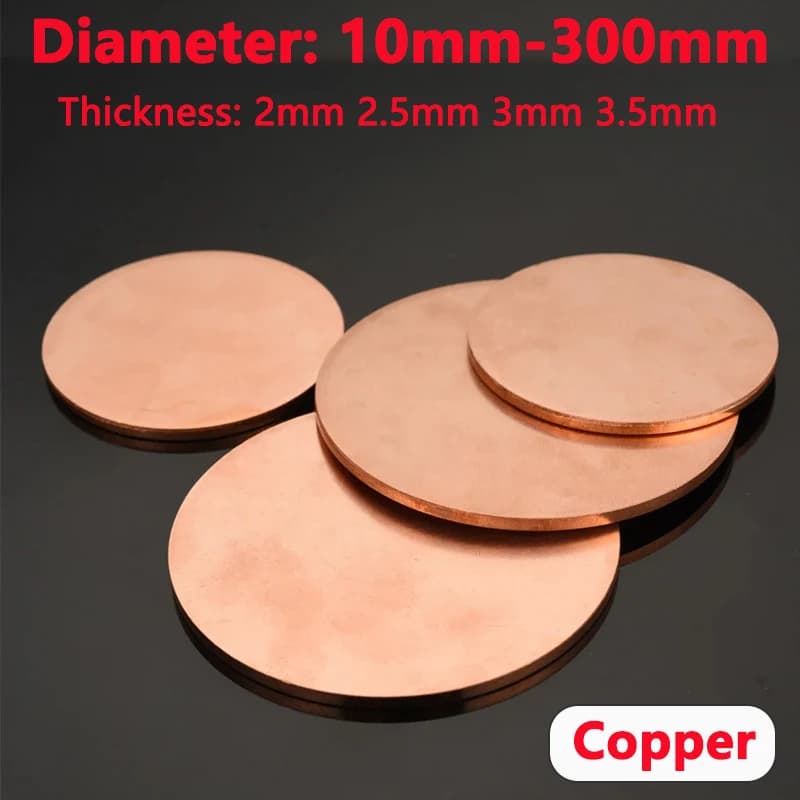 Plaque ronde en cuivre pur massif, diamètre du disque T2, 10mm, 15mm, 20mm, 25mm, 30mm, 35mm, 40mm, 45mm, 50mm-300mm, épaisseur de la feuille