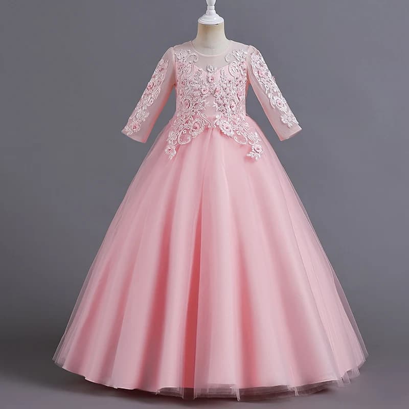 Robe de princesse en dentelle à manches courtes pour filles, robe de mariée blanche moelleuse, mode douce, nouveau, mince, 3 à 12 ans