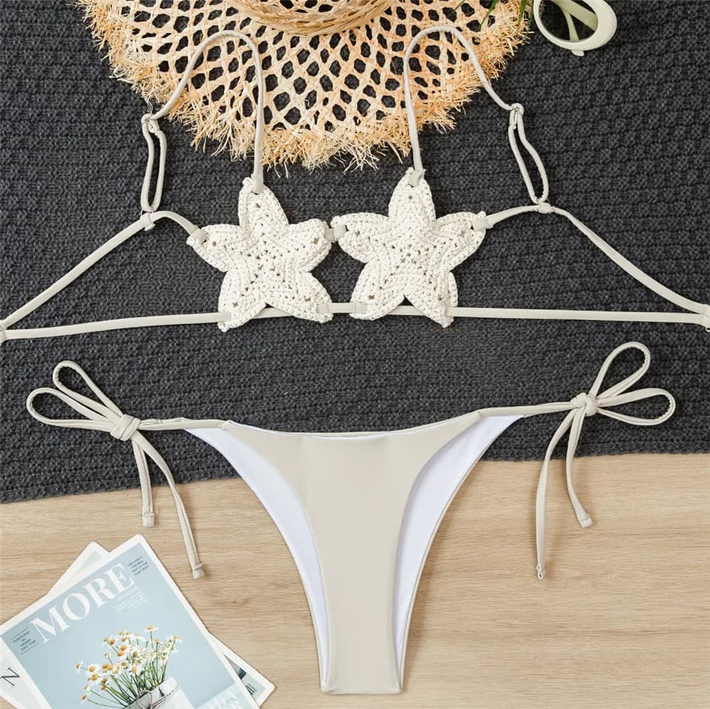 Sexy Crochet évider étoile Bikini Micro String Sexy maillot de bain femmes String maillots de bain unis 2026 Bikinis ensembles maillot de bain