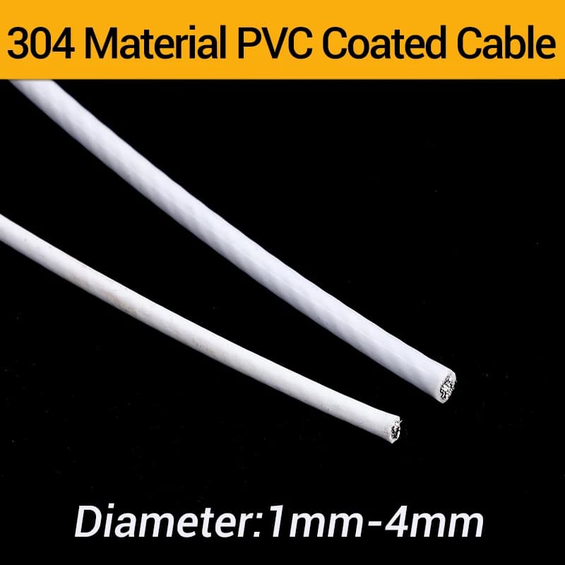 Câble métallique Flexible enduit de PVC, 10/20/50/100 mètres, câble souple, corde à linge en acier inoxydable blanc, diamètre 1/1, 5/2/3/4mm