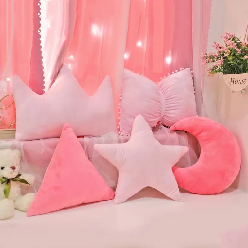 Coussin en forme d'étoiles et de lune pour filles, oreiller de sommeil rose mignon, coussin de bureau, oreiller de chevet, décoration d'intérieur