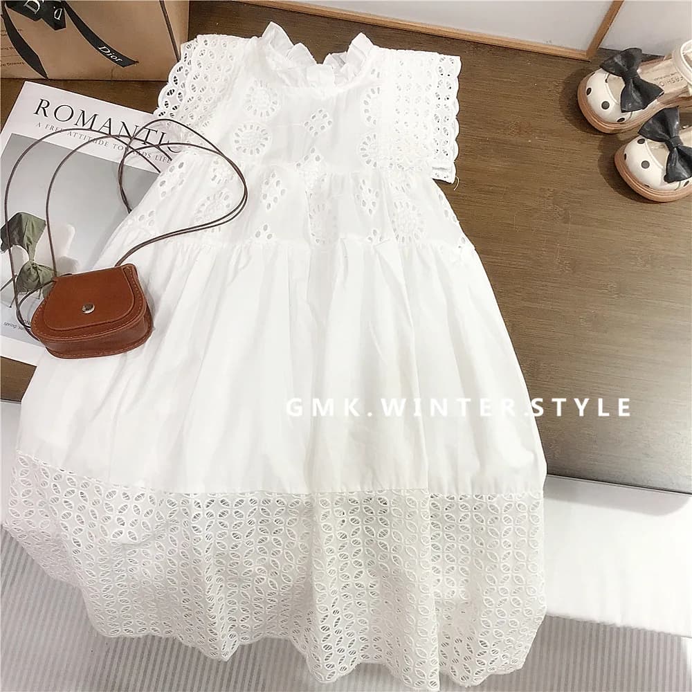 Robe d'été 2026 pour filles, style salopette, sans manches, ajourée, brodée, avec broderie artisanale