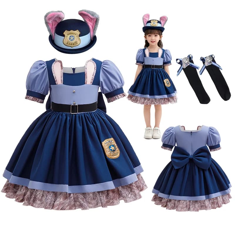 Costume de Cosplay lapin de Zoo Judy pour filles, robe de lapin d'officier de Police avec ceinture pour fête de carnaval, jeu de rôle, uniforme de
