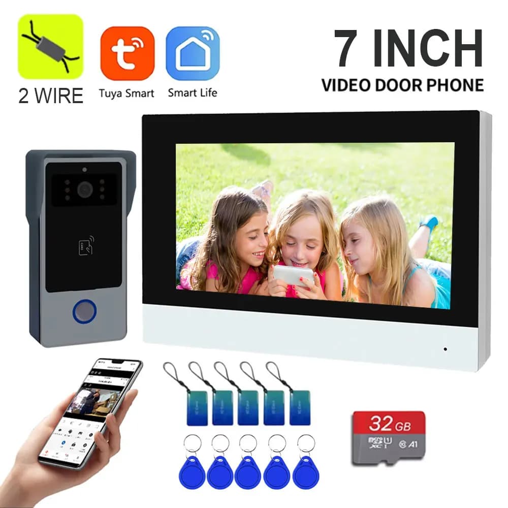 Visiophone intelligent Tuya Wifi 1080P, 2 fils, interphone vidéo pour maison intelligente, moniteur tactile 7 pouces, sonnette vidéo, caméra de