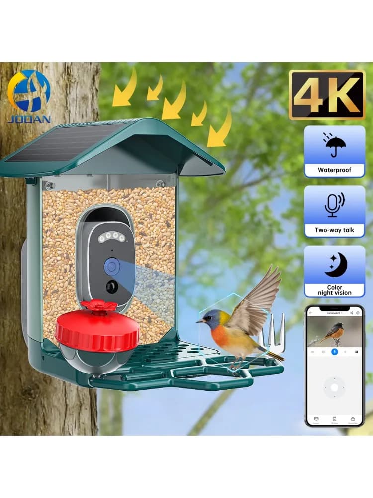 Caméra solaire Jooan 4K pour mangeoire à oiseaux, caméra IP extérieure WiFi 2.4G, étanche, vidéo HD, vision nocturne, identification des