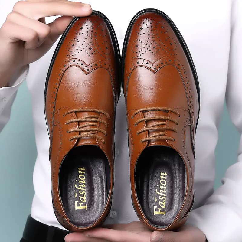 Chaussures provoqué en cuir PU faites à la main pour hommes, style Brogue, chaussures de fête et de mariage, appartements formels, mocassins