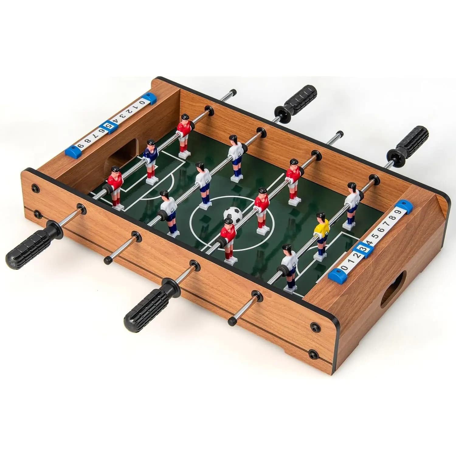 Mini table de football pour 2 joueurs avec poignée robuste, 2 ballons et tableau de bord, table de football en bois