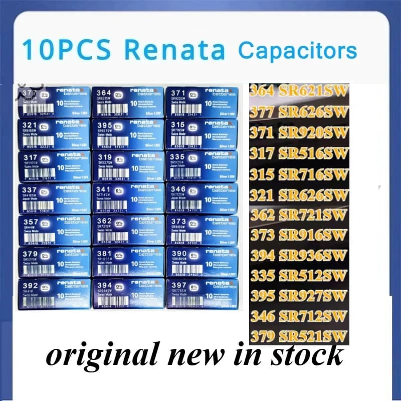 10 pièces/ensemble condensateurs Renata 364 377 371 315 321 317 394 362 395 SR621SW SR626SW SR920SW SR716SW SR616SW SR516SW SR936SW suisse