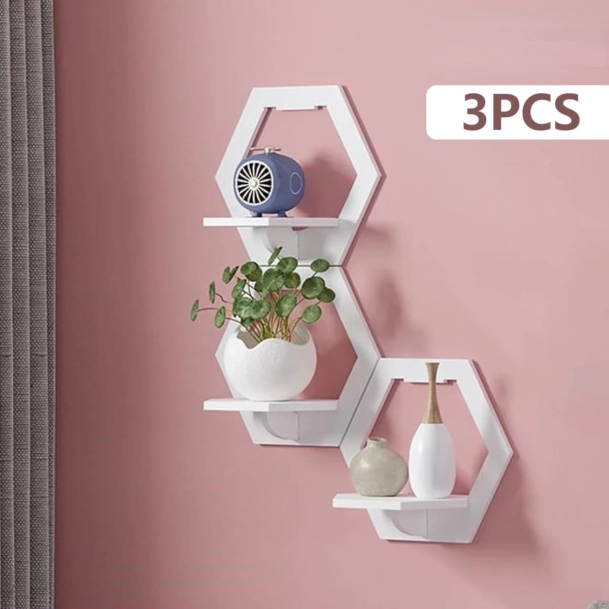 Étagère murale hexagonale sans poinçon, 3 pièces, présentoir mural de chevet, organisateur mural, support de Pot de fleur, arrière-plan de