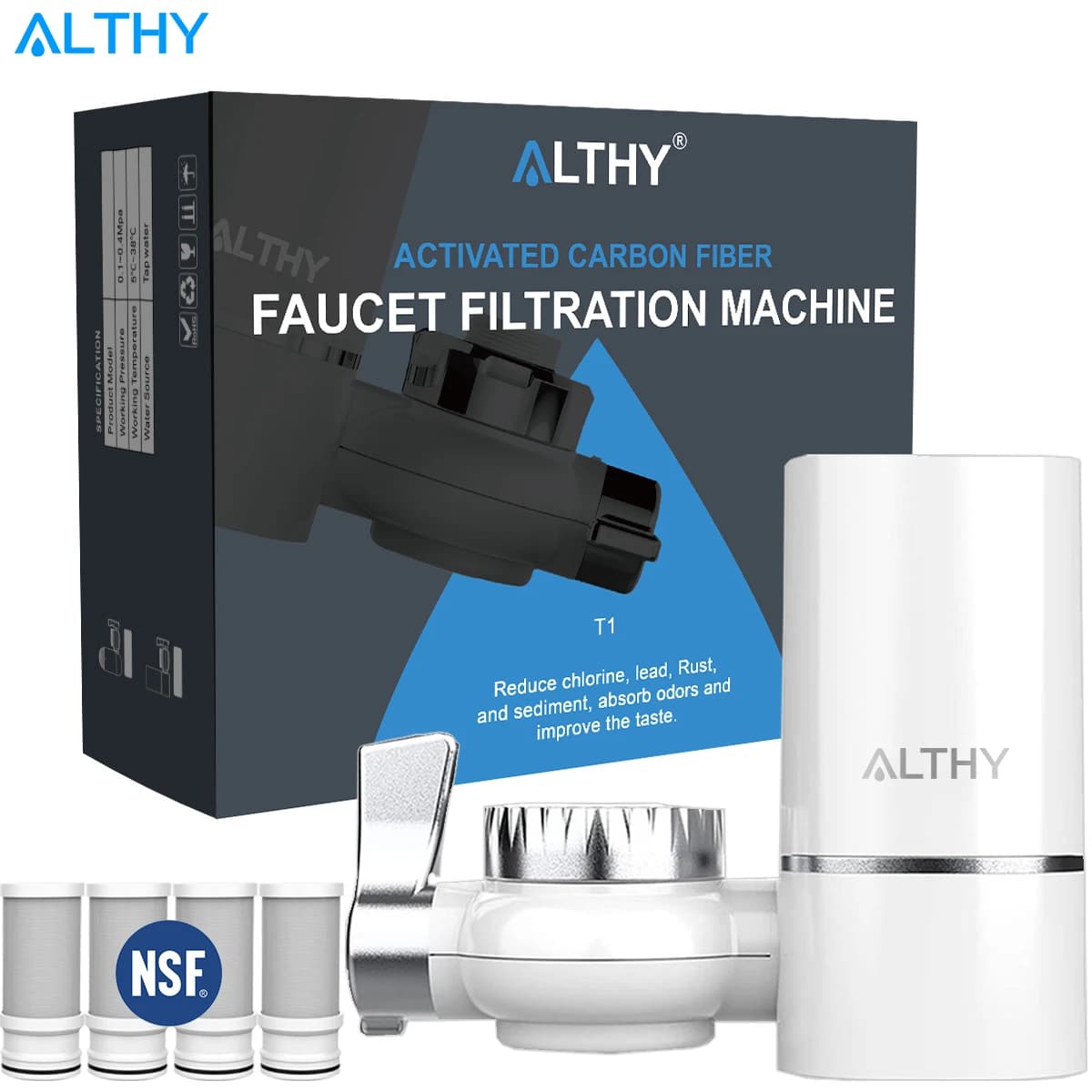 ALTHY – système de purificateur de filtre à eau du robinet, réduit le plomb, le chlore et le mauvais goût, certifié NSF, cuisine de 320 gallons
