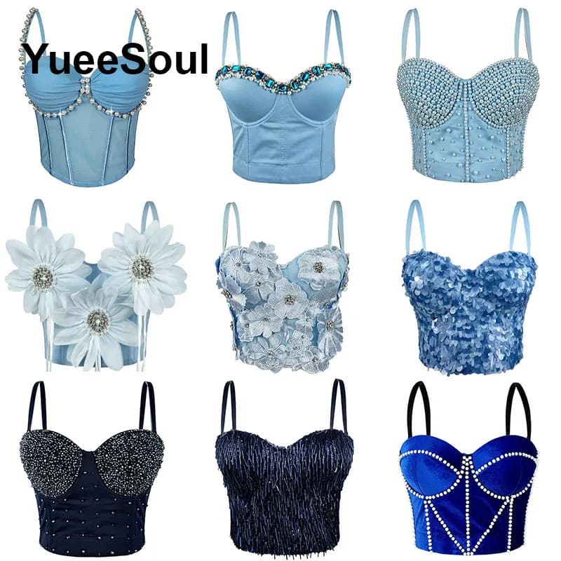 Haut court bleu de luxe pour femmes, fête de mariage, Club, plage, débardeur, Y2K, doux, mignon, Sexy, Corset, Bustier, Streetwear, été, 2026