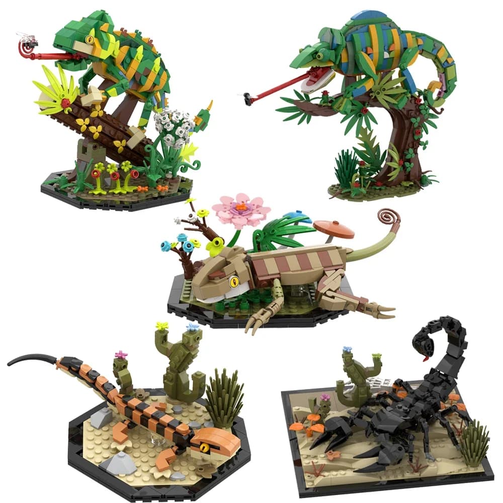 MOC – blocs de construction Gecko imprimé léopard, modèle Reptile caméléon, briques, Scorpion du désert, jouets éducatifs à assembler