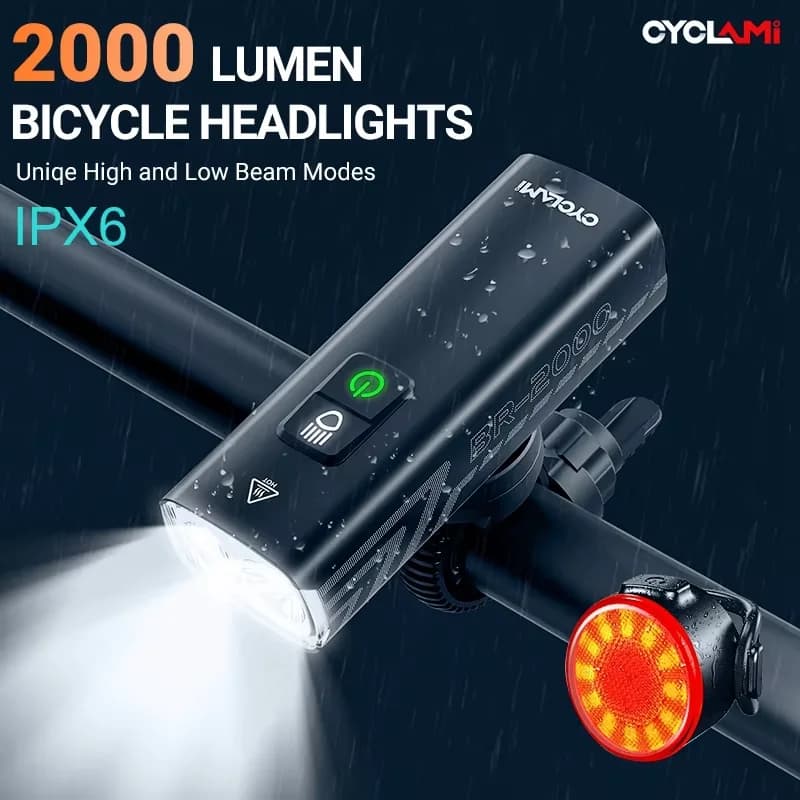 CYCLAMI phare de vélo 2000Lumens étanche batterie externe lampe de poche USB Rechargeable vtt vélo de route cyclisme sécurité avant lampe