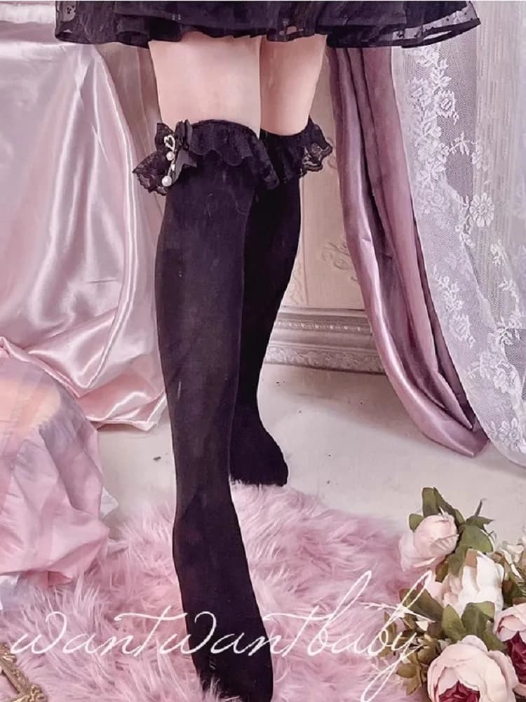 Millennium Y2K – chaussettes courtes avec nœud pour fille, chaussettes mi-hautes pour femmes, printemps et été, uniforme à volants en dentelle