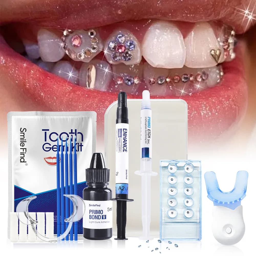 Kit de pierres précieuses dentaires, ensemble de colle diamant, bijoux, décorations de dents en cristal, Agent de liaison, Gel de gravure, adhésif