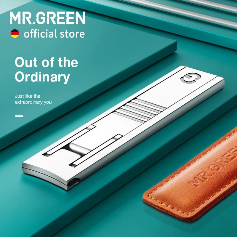 MR.GREEN coupe-ongles Ultra mince coupe-ongles portables avec couverture en cuir de vache Texture supérieure outil de manucure en acier inoxydable