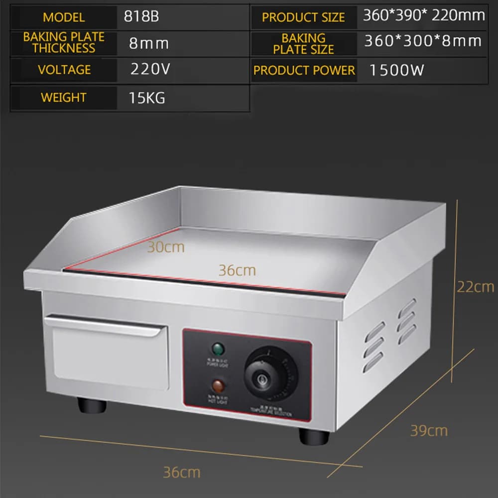 Grill électrique Commercial, poêle plate, plaque de bureau en acier inoxydable, Teppanyaki, Machine électrique de grande capacité