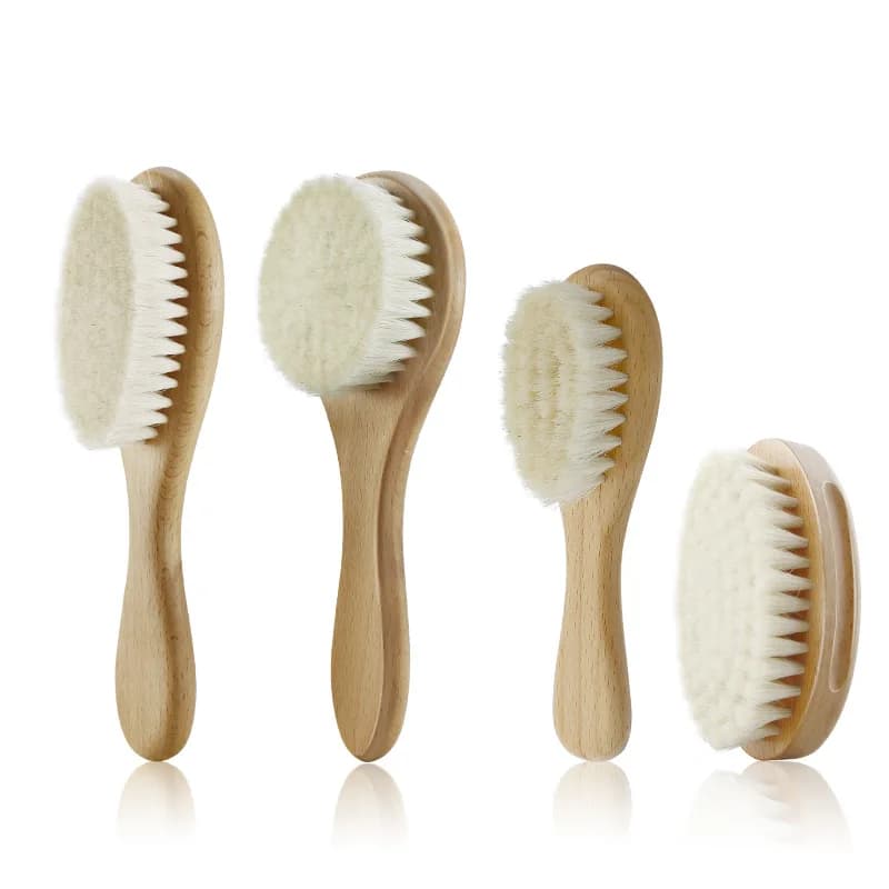 Brosse et peigne en bois pour bébé, en hêtre et poils doux, pour massage de la tête, nettoyage et bain, brosse à cheveux purement naturelle pour