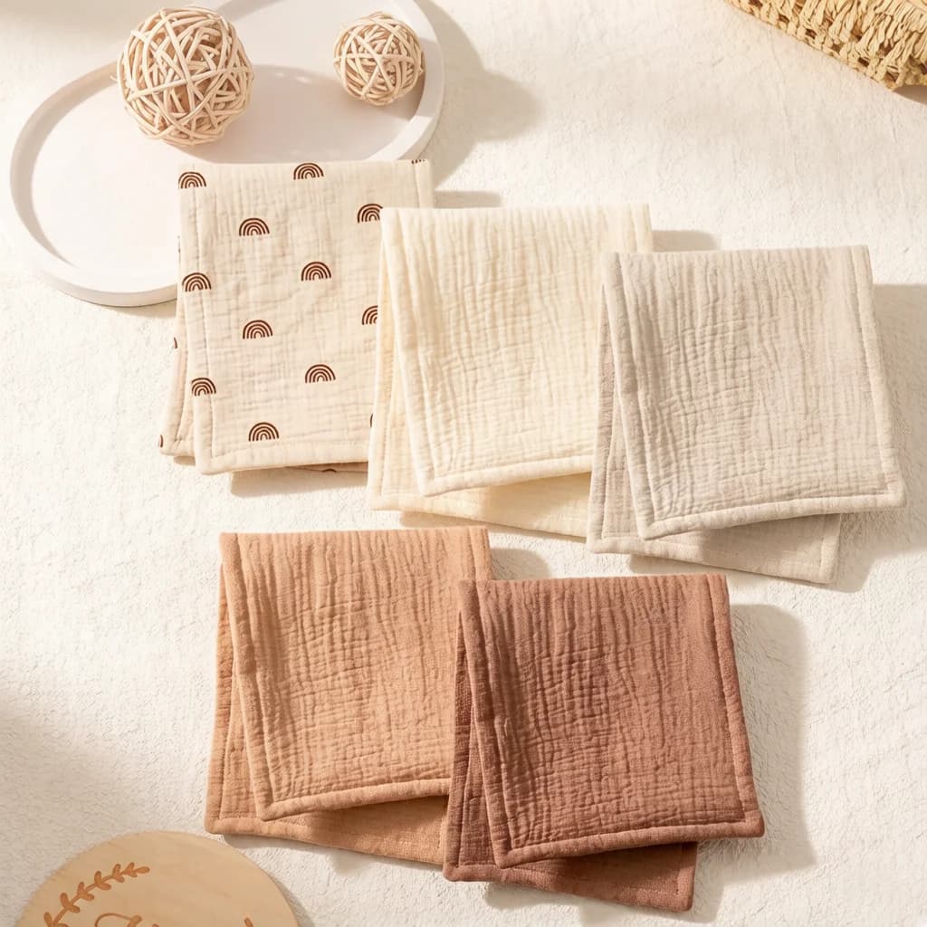 Lot de 5 lingettes douces en crêpe 4 couches pour bébé, idéales pour l'alimentation, les reflux, l'absorption de la transpiration et l'essuyage