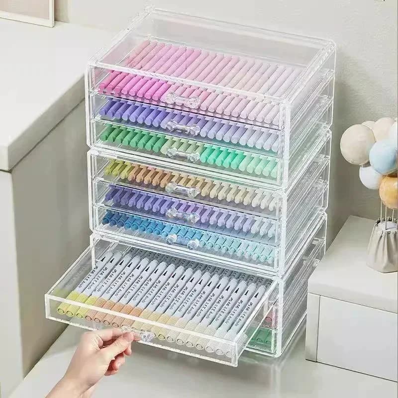 Porte-stylo marqueur acrylique Transparent de grande capacité, trousse à crayons colorée, boîte de rangement organisateur pour enfants,