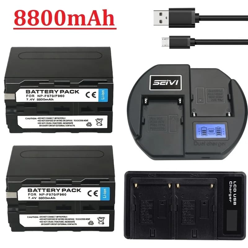 Batterie 8800mAh NP-F960 NP-F970 NP F960 NP F970 + double chargeur pour appareil photo Sony CCD-RV100 DCR-SC100 SC55 SC65 TR3000 TR3300