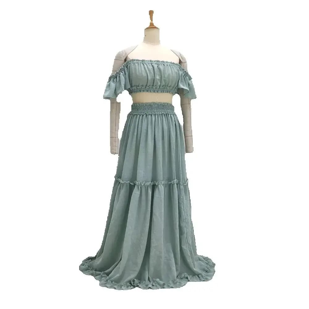    Robe de grossesse bohème pour séance Photo, ensemble confortable et doux en lin et coton pour femmes enceintes, robe de maternité deux
