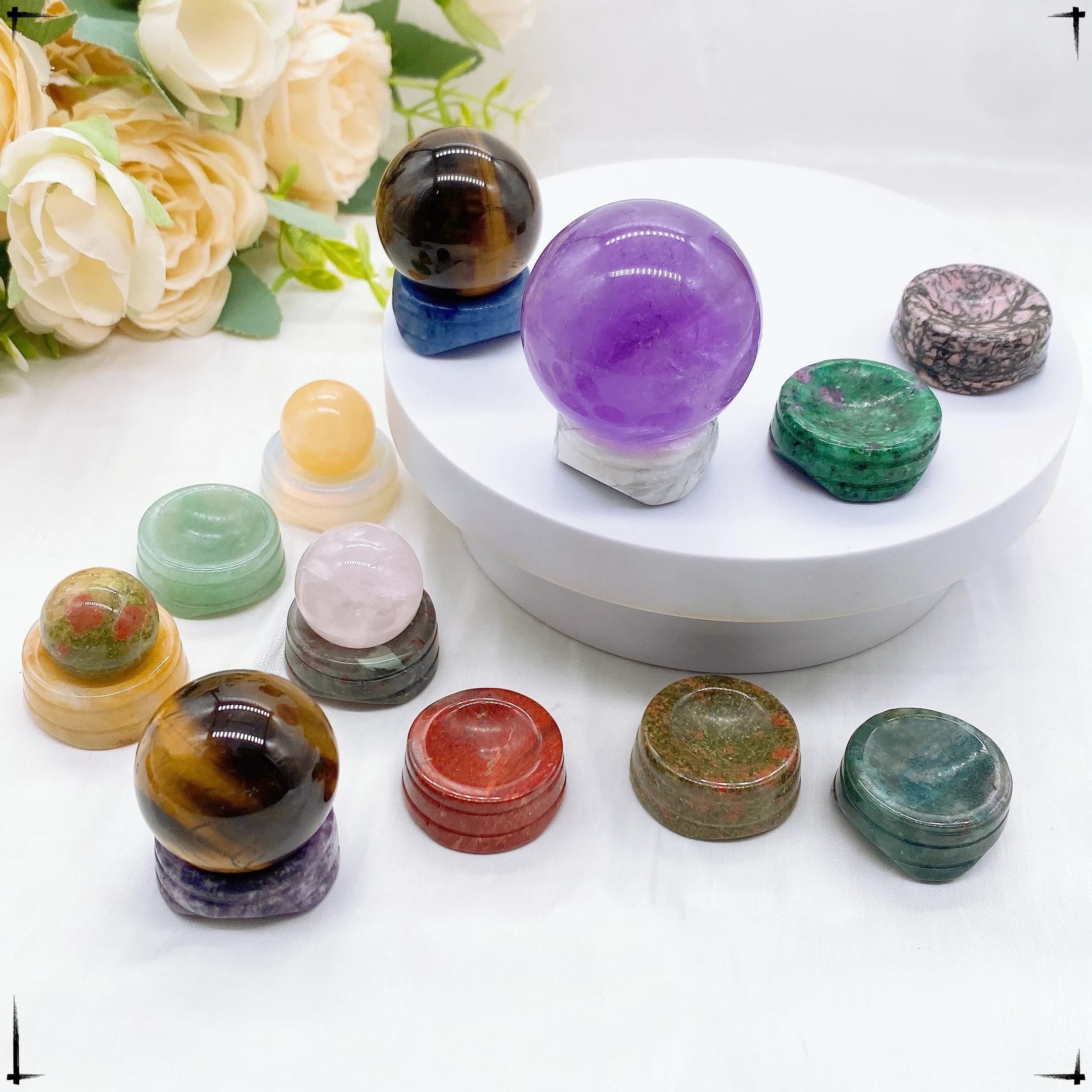 Base de sphère de cristal naturel, artisanat de quartz, boule ronde, présentoir à collectionner T1, ornements de bureau et de chambre, décoration
