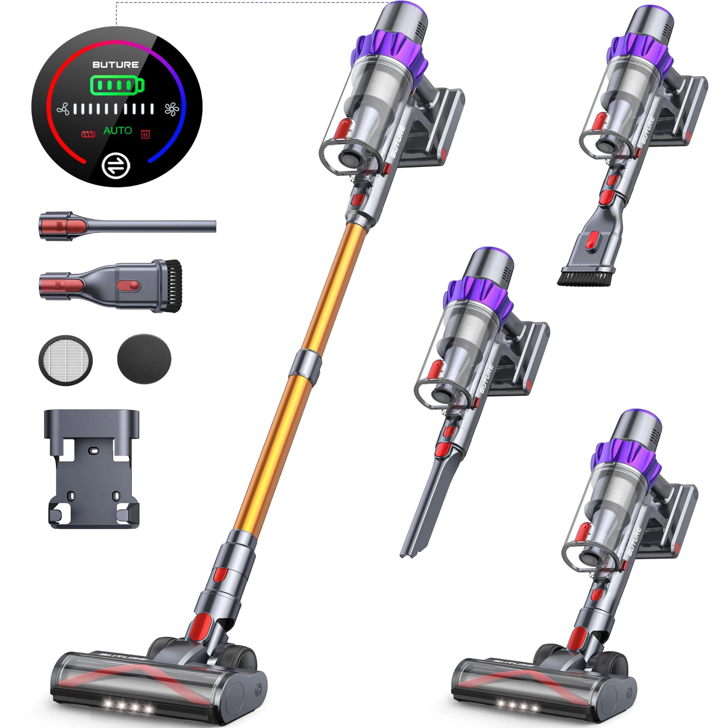 BUTURE VC80 Aspirateur sans fil pour appareil ménager, puissance d'aspiration de 500W, 48kpa, tasse à poussière de 1,5 l, batterie perfecemballages
