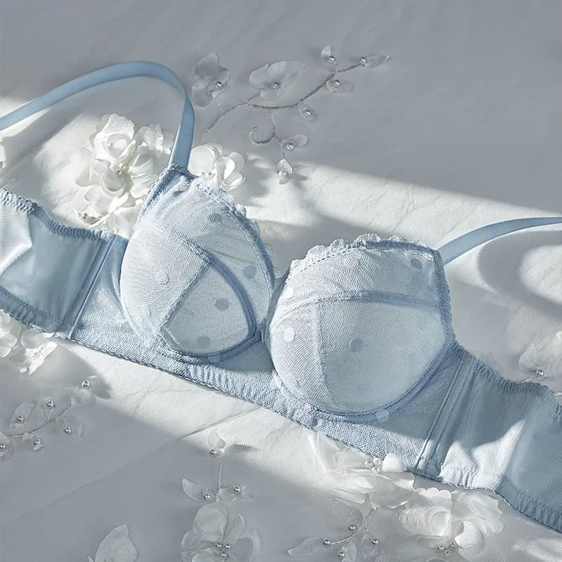 Soutien-gorge Push Up français pour femmes, sans doublure, dentelle transparente, à armatures, multidirectionnel, pour tous les jours, à pois, sans