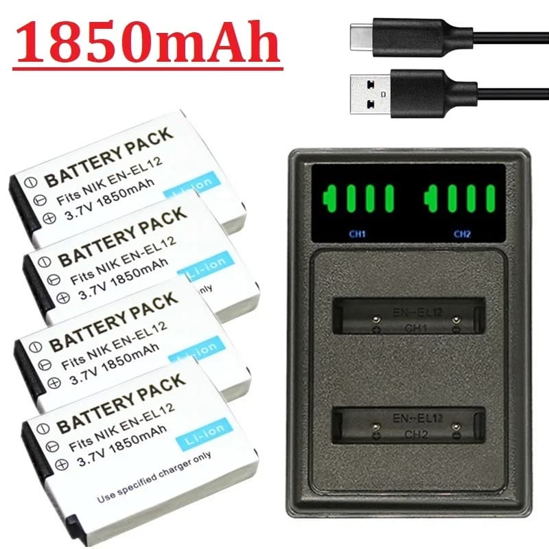 Batterie en-el12 en el12 1850mah pour Nikon COOLPIX S9100 S9200 S9050 P300 P310 P330 S6200 S6300 S9400 S9500 el12