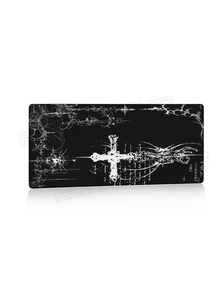 Tapis de bureau noir et blanc Cybersigilism, tapis de souris gothique Sword Art, tapis de souris en caoutchouc pour bureau, accessoires de bureau XXL,