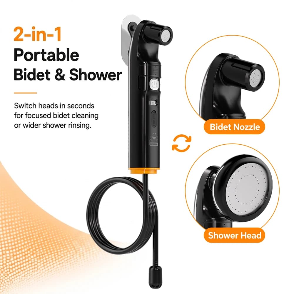 Bidet électrique portable MintLeaf, douchette et buse de bidet 2-en-1, pulvérisateur de voyage rechargeable avec écran LED, douchette pour le