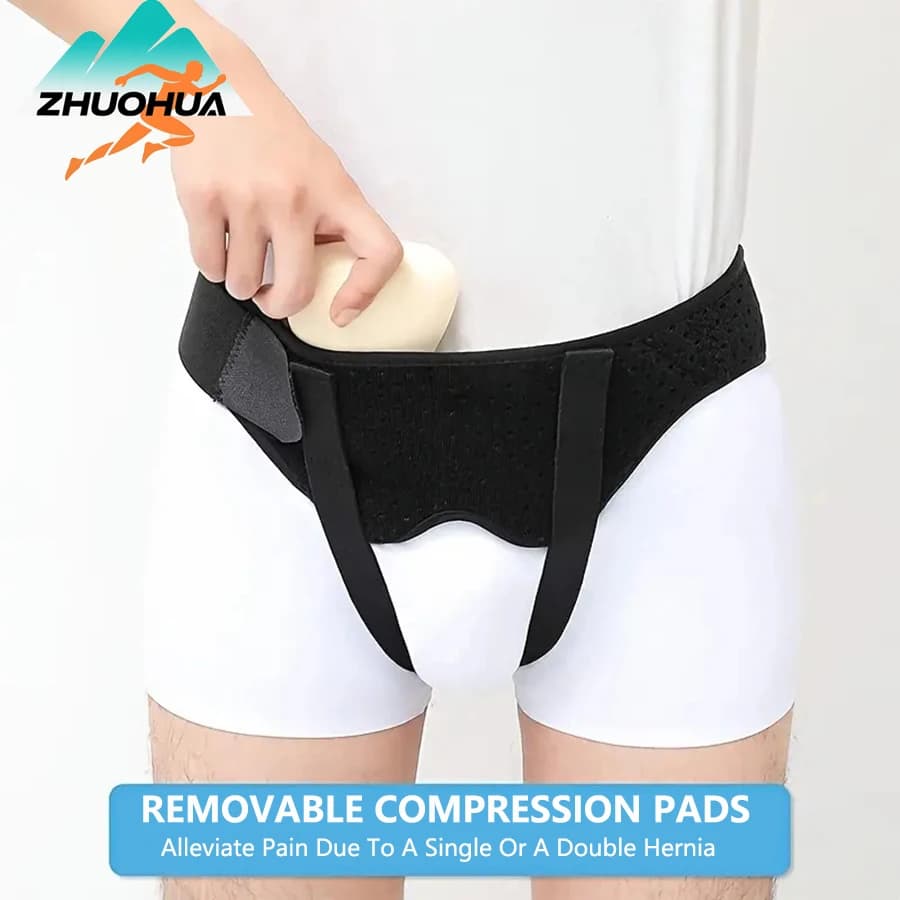 ZHUOHUA Ceinture de hernie simple/double pour hommes et femmes, sangle de récupération avec 2 coussinets de compression amovibles