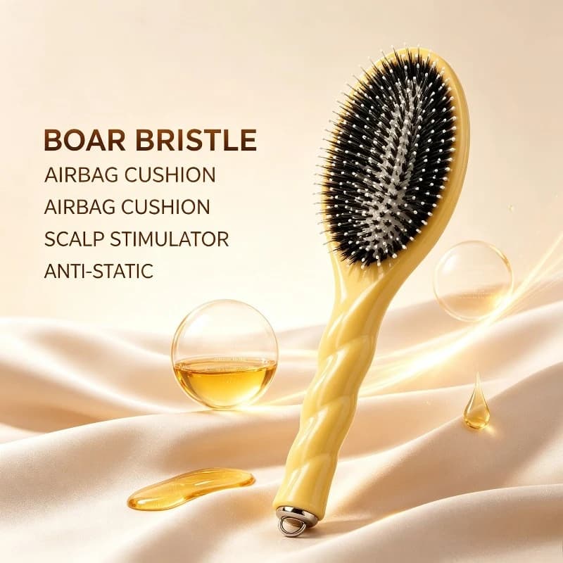 Peigne de massage en poils de sanglier de haute qualité, très vendu, avec coussin d'air, couleur macaron, grande taille, pour tous types de cheveux