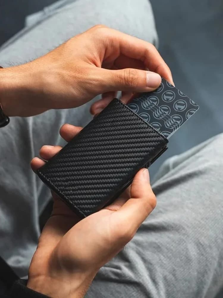 Porte-cartes automatique anti-RFID avec compartiments pour pièces de monnaie, portefeuille homme en fibre de carbone et aluminium, portefeuille fin