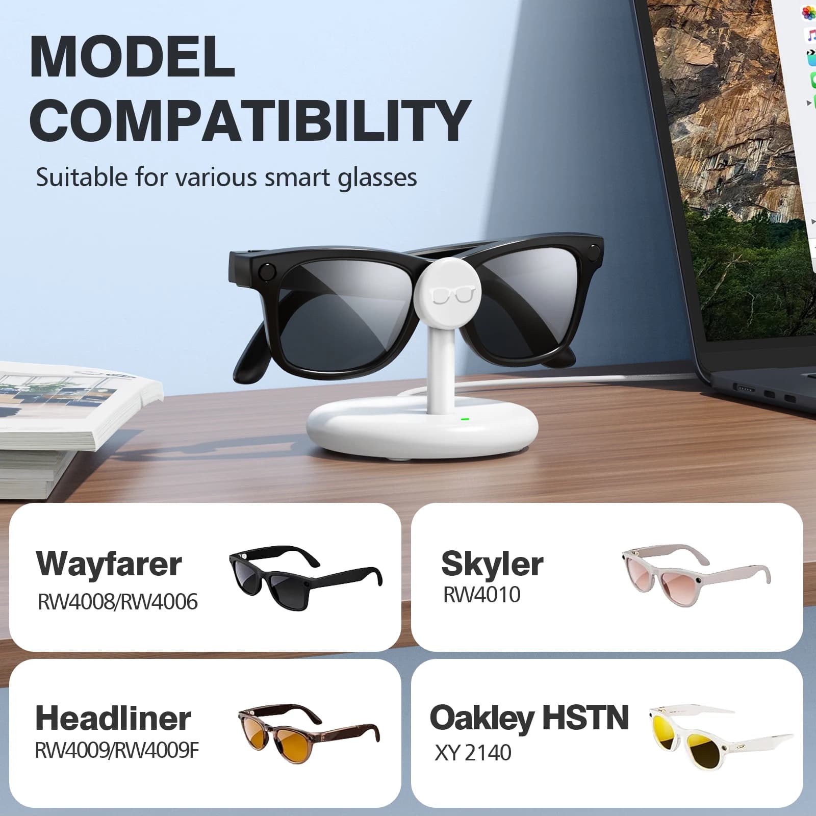 Base de chargeur pour Ray-Ban Meta 2 RGB, garniture de tête/Skyler/Wayfare, chargement USB, accessoires intelligents en verre AR