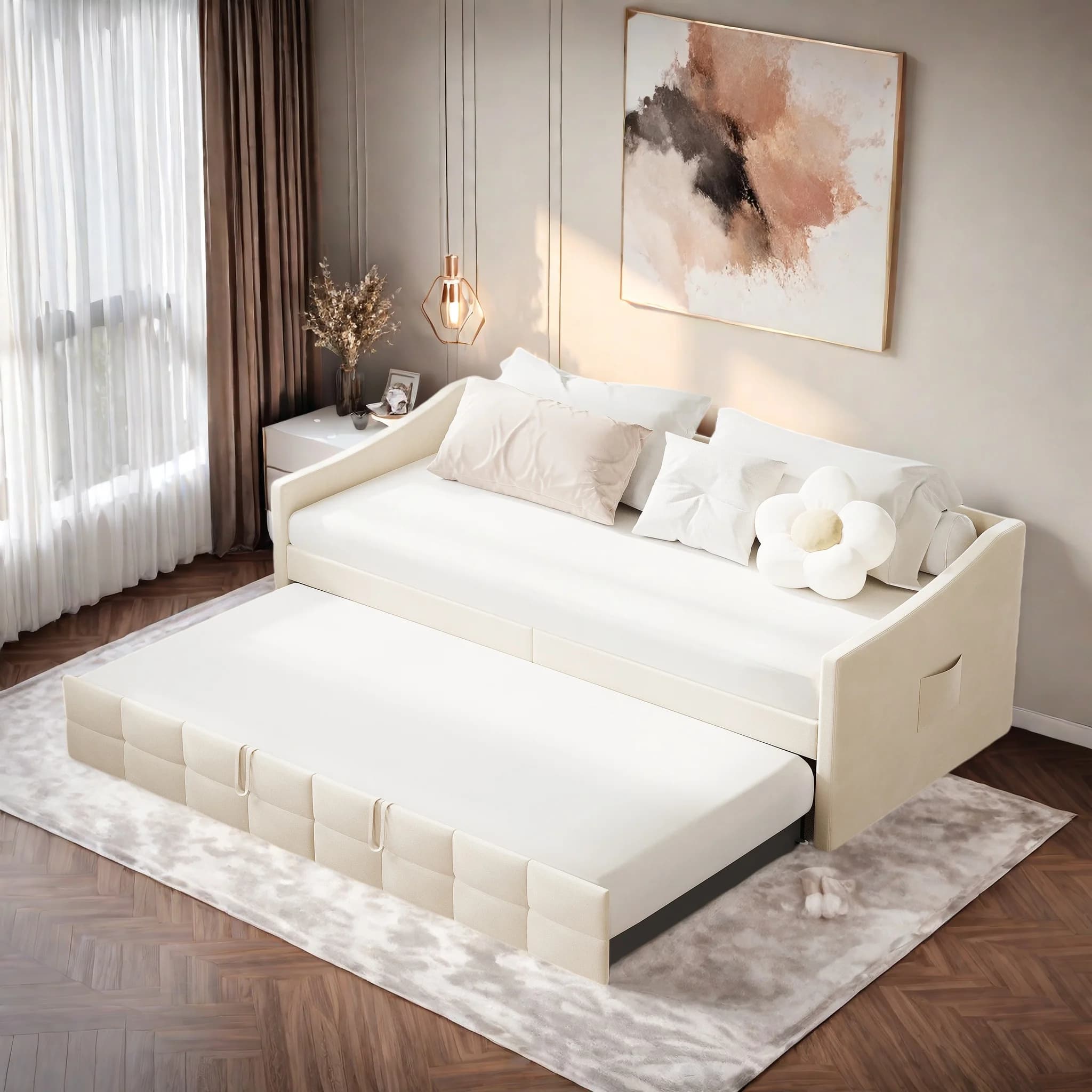 Lit de jour Rosahqnda, extensible 90 x 200 cm, canapé-lit, lit rembourré, extensible avec lit d'appoint, canapé-lit pour adultes 2 personnes