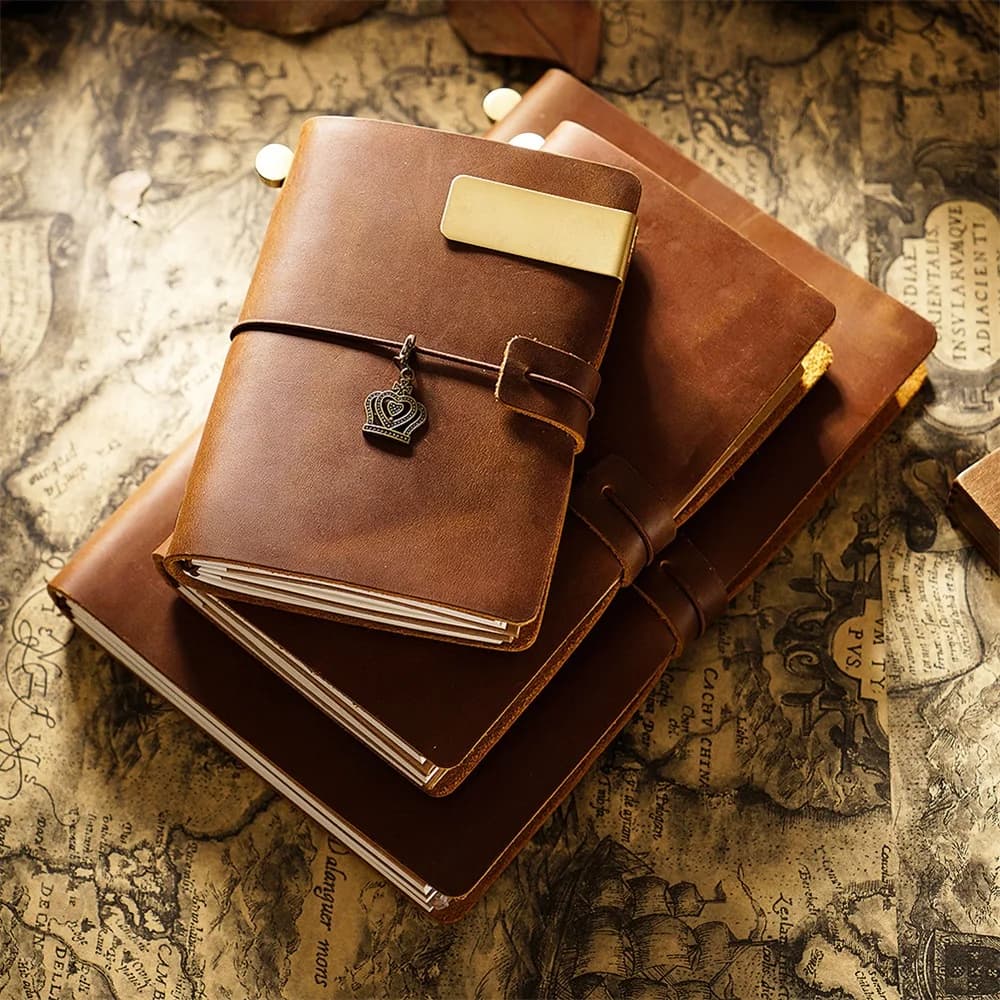 Journal en cuir véritable cravate corde rétro cahiers A5 planificateur ligne balle pointillé papier blanc carnets de notes voyage bricolage cadeau