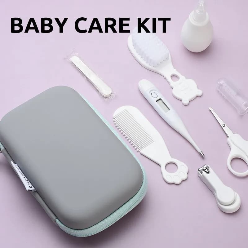 Kit de toilettage pour bébé, 8 pièces, avec petite mallette, ensemble de soins de sécurité avec compte-gouttes d'alimentation, coupe-ongles,
