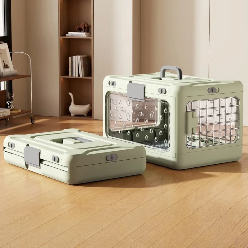 Cage de transport pliable portable pour animaux de compagnie, grande capacité, transparente, pour chiens et chats, idéale pour les voyages en avion